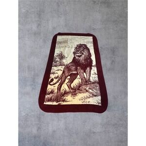 Vintage San Marcos Lion Blanket 81x50 Burgundy Plush Fleece Throw